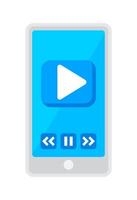 smartphone screen and button play for media player icon, media player concept, elements ui graphic design, smartphone with simple button flat menu, icons audio button blue set on cellphone vector