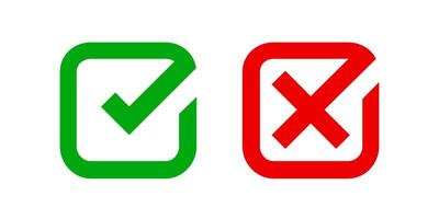 checkmark and x or confirm and deny square icon button flat for apps and websites symbol, icon checkmark choice, checkbox button for choose, square answer box for checklist, approval check sign button vector
