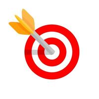 arrow shooting in circle red for target aiming isolated on white, aiming arrow shooting target sign for business goal success, icon sport game arrows shooting, arrow aim in red dart point focus target vector
