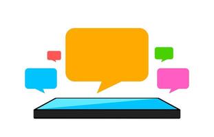 speech bubble colorful on smartphones screen, smart phone and speech bubble icon of social chat concept, dialog speech sign for copy space, talk conversation message symbol, isolated on white vector