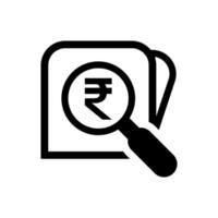 magnifying glass with rupee currency money search icon, rupee coin with magnifying glass for button app, research icon black wallet, rupee money in search symbol isolated on white vector