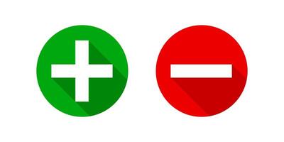 minus and plus sign icons graphic, negative and positive symbol, anode cathode sign red and green buttons vector