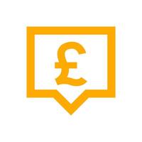 pound currency symbol in speech bubble square shape for icon, orange pound money for app symbol isolated on white, currency digital pound icon vector