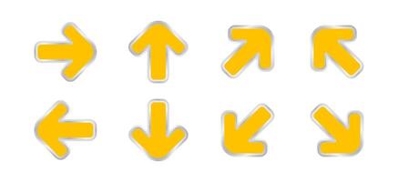 arrow pointing yellow color isolated on white, clip art arrow icon set for direction pointing, modern arrow yellow symbol for pointing indicates, illustrations arrow button yellow vector