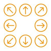 arrow line circle orange set for direction arrow pointer, arrows in circular strokes, arrows button simple, line arrow symbol in circle for ui app, circular arrowhead symbol for button interface vector