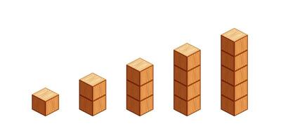 wooden cubes for children learning counting number one to five, wood cubes sample with different isolated on white, 3d cubes wood for preschool children, block wooden square for mathematical game kids vector