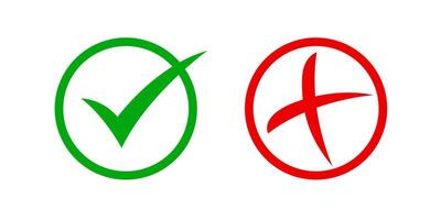 checkmark and x or confirm and deny circle icon button flat for apps and websites symbol, icon checkmark choice, checkbox button for choose, circle answer box for checklist, approval check sign vector