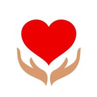 hands and heart shape red isolated on white background, heart-shaped over hand flat icon, healthcare hands holding heart shape vector