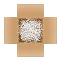 white shredded paper in cardboard box brown open for gift pack, shredded paper in the box brown top view for packaging, doodle shredded paper for recycle waste, scrap paper garbage isolated on white vector