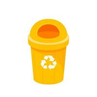 yellow bin isolated on white, clip art of recycle bin small, illustration yellow bin plastic, flat icon bin waste, yellow trash can, dustbin for garbage with recycle symbol vector