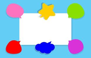 speech bubble colorful on rectangle white copy space text, cute speech bubble paper on empty frame for banner, square frame white space on light blue for message, dialog box for talk or thought idea vector