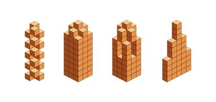wooden cube isometric for a children learning, tower wood cubes sample different, 3d cubes wood for logic counting of preschool children, block wooden square for mathematical game kid vector