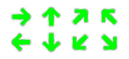 arrow pointing green color isolated on white, clip art arrow icon set for direction pointing, modern arrow symbol for pointing indicates, illustrations arrow button green vector