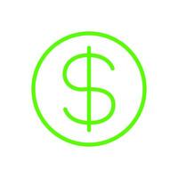 dollar money symbol for icon, simple usa dollar currency linear, green dollar coin symbol with line thin style, circle dollar line for icon ux ui website or mobile application vector