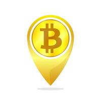 Bitcoin Golden coin for use Location pin Logo concept, Icon Bitcoin, Golden coin Location pin symbol, Gold coin with Bitcoin Location pin Sign, Bitcoin is Money Cryptocurrency isolated on white vector