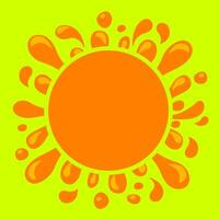 orange juice water splash and circle for copy space, water blob orange flat isolated on lemon green, orange juice splash flow, juice drop splatter simple for package design, blob splash for banner vector