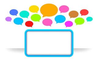 modern square frame blue and speech bubble colorful many, speech bubble icon and square frame for copy space text, communication social talk concept, dialog box empty for think or speak graphic sign vector