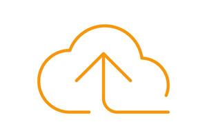 cloud and arrow symbol for icon with line thin, simple line arrow up orange cloud, icons add data to cloud for ui ux website or mobile application, cloud of upload download, element of storage network vector