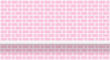pink soft brick wall pattern with shelf for background, modern pastel pink wall brick pattern for decoration architecture, brick tile wall and plank shelf, brick tiled grid of toilet wall vector