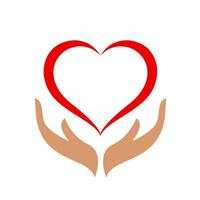 hands and heart shape red isolated on white background, heart-shaped over hand flat icon, healthcare hands holding heart shape for logo graphic design vector
