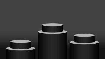 black pedestal cylinder circle 3 steps for cosmetics showcase, 3d podium circle stage black grey color, platform three steps for advertising copy space, black podium round for products display vector