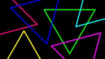 colorful light beam with triangle line shape for background, night light effect on black color, geometric triangle LED light be bright, neon light beam colorful triangle shape for wallpaper graphics vector