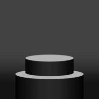 black pedestal cylinder circle one step for cosmetics showcase, 3d podium circle stage black grey color, platform 1 step for advertising copy space, podium round one layer for display vector