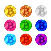 set of bitcoin coin multi color icon on white background, symbol bitcoin colorful logo, cryptocurrency bitcoin coin symbol multi colors vector