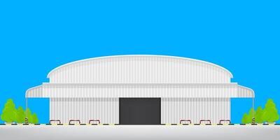 warehouse factory front view isolated on blue, logistic storehouse of factory empty floor outside, warehouse factory building with concrete floor for industry background, storehouse for infographics vector