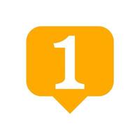 number 1 in speech bubble orange, flat currency symbol one 1 money, first symbol with square, 1st symbol for success or quality, icon one for winner, simple number one button vector