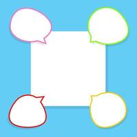 speech bubble line on square white for copy space text, cute speech bubble paper on empty frame for banner, square frame white space on light blue for message vector