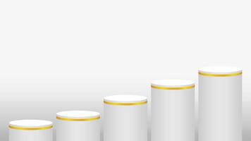 pedestal cylinder circle five steps for cosmetics showcase, podium circle stage white grey and gold color, platform 5 steps and advertising copy space, podium round five layers of products display vector