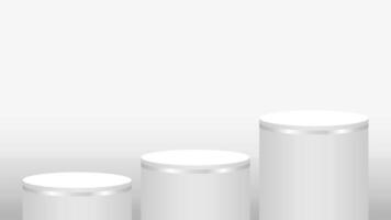 pedestal cylinder circle 3 steps for cosmetics showcase, podium circle stage white grey and silver color, platform three steps and advertising copy space, podium round layer of products display vector
