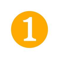 icon number 1 in circle orange isolated on white, flat currency coin one 1 money, first symbol with circle shape, 1st symbol for success or quality, medal one 1 for winner, number one button vector