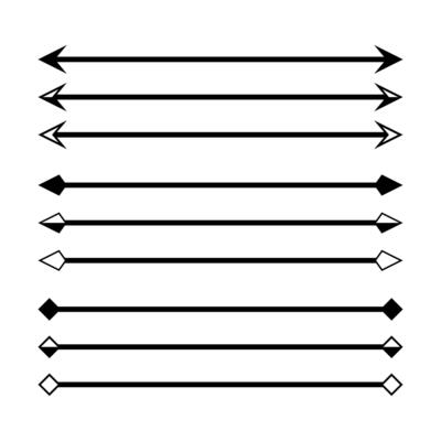 arrow in horizontal line set isolated on white, arrow line for indicate the dimension of drawing, horizontal arrow different, arrowhead black on a line horizontal for dimension scale, clip art arrow