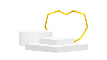 modern pedestal stage white and luxurious gold heart shaped frame backdrop, stage podium 3d for cosmetics product luxury display show vector