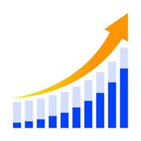 business graph and arrow progress orange isolated on white, arrow pointing up over chart bar graph, illustration diagram graph for profit success grow concept vector