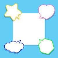 speech bubble line on square white for copy space text, cute speech bubble paper on empty frame for banner, square frame white space on light blue for message, dialog box for talk or thought idea vector