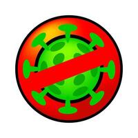 virus green icon in circle red forbidden sign isolated on white, virus symbol in forbidden warning no or stop and ban, virus in circle frame prohibition icon red, circle prohibited with virus monster vector