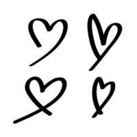 heart shape doodle line black isolated on white, heart shape art line sketch brush for valentine, heart shape sign with hand drawn for element wedding icon love card, draw a line heart shape simple vector