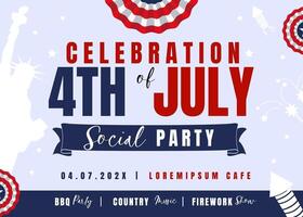Red Blue Flat Minimalist Fourth of July Celebration Invitation Template