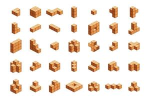 wooden cubes isometric for children learning, wood cubes sample with different isolated on white, 3d cubes wood for logic counting of preschool children, block wooden square for mathematical game kid vector
