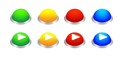 button circle 3d shape for buttons games play isolated on white, colorful modern buttons simple and convex, sphere button flat style icon sign for application play, buttons play for website and app vector