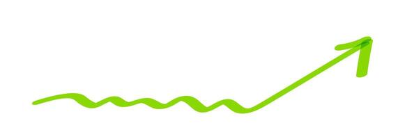 arrow doodle line green pointing up isolated on white, green arrow line with pen marker brush, arrow drawing pointer up for graph target chart and success growth, hand drawn arrow with free hand shape vector
