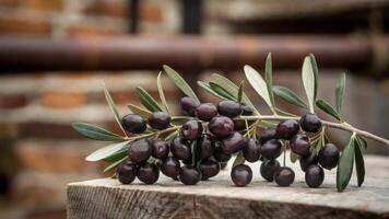 Olives on a wooden table photo