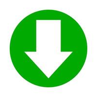 arrow pointing down white in circle green for icon flat isolated on white, circle with down arrow for button interface app, arrow sign of next or download upload concept, arrow simple for direction vector