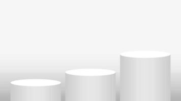 pedestal cylinder circle 3 steps for cosmetics showcase, podium circle stage white grey and silver color, platform three steps and advertising copy space, podium round five layer of products display vector