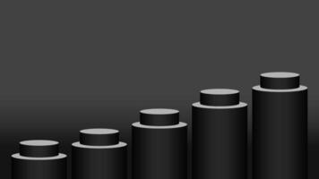 black pedestal cylinder circle five steps for cosmetics showcase, 3d podium circle stage black grey color, platform 5 steps for advertising copy space, podium round five layers for product display vector