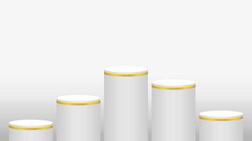 pedestal cylinder circle five steps for cosmetics showcase, podium circle stage white grey and gold color, platform 5 steps and advertising copy space, podium round five layers of product display vector