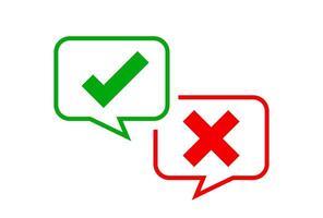 check mark sign in speech bubble square isolated on white, checkmark yes or no vote in speech box symbol, correct choice x or confirm and deny icon vector